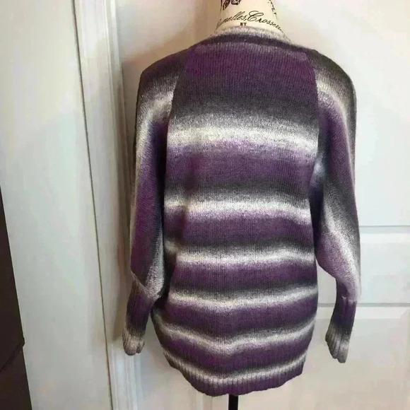 ASA Trading Womens Large Wool Blend Purple white and black sweater Dolman - Picture 3 of 5